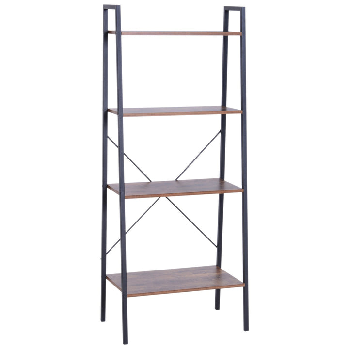 Prateleira de estante de escada industrial com 4 prateleiras escalonado 60x35x145cm aço e madeira
