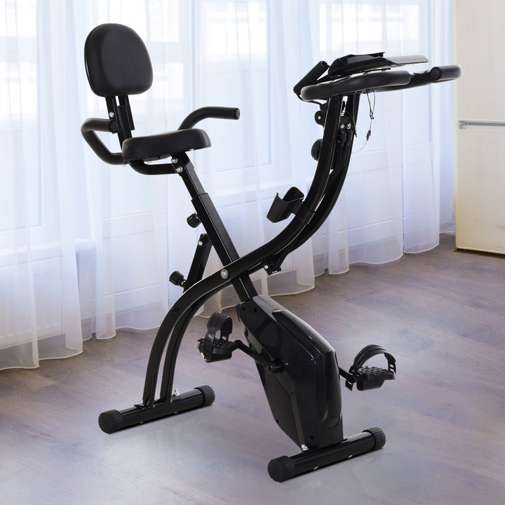 Bicicleta ergométrica dobrável ajustável em altura e resistência com tela LCD e assento com encosto 51x97x115 cm Preto
