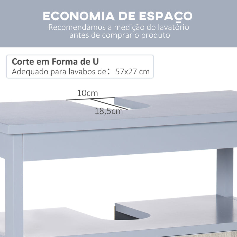 Móvel para Lavatório Pousar Armário Casa de Banho com 2 Portas e Prateleira de Armazenamento Carga 15kg Estilo Moderno Anti-Tombamento 60x30x62cm Cinza