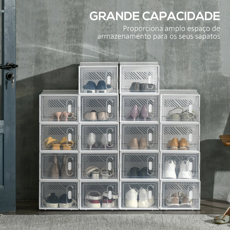 Armário Modular de Plástico Sapateira Modular com 18 Cubos Portas Magnéticas Organizador de Sapatos para Entrada Corredor Dormitório 25x35x19cm Transparente