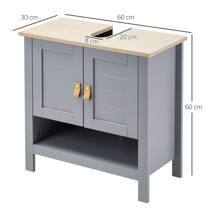 Armário compacto para sob a pia com 2 portas e prateleira interna ajustável Gabinete auxiliar para banheiro 60x30x60 cm Cinza
