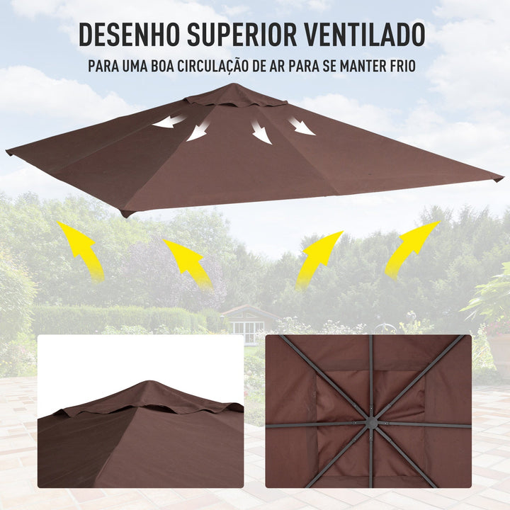 Cobertura de substituição de 3 x 3 m para barraca de jardim gazebo ao ar livre com 8 orifícios de drenagem e ventilação marrom