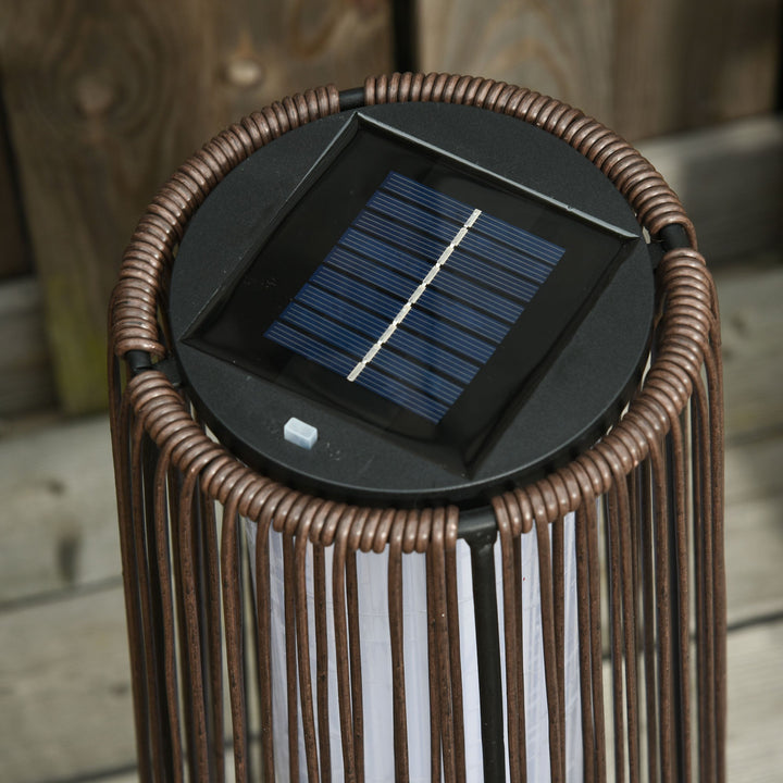 Candeeiro de Pé de Vime de Energia Solar com LED 1,5 W Interruptor de Controle Automático de Luz Decoração Exterior Ø21,5x61cm Marrom