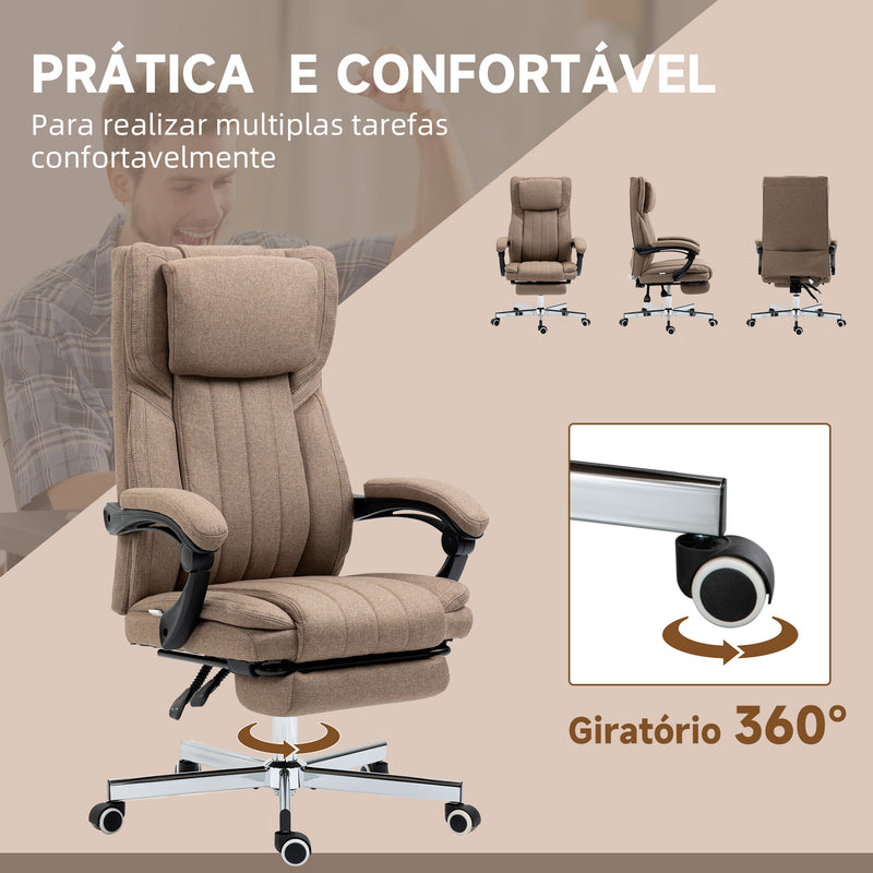 Cadeira de Escritório com 6 Pontos de Massagem por Vibração Cadeira de Escritório Reclinável com Altura Ajustável Controlo Remoto Encosto Alto e Apoio para a Cabeça 65x61x101-113 cm Marrom