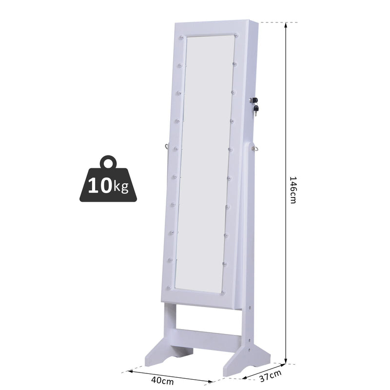 Armário para Joias 20 Luzes de LED Reclinável Fechadura Madeira 40x37x146cm Branco