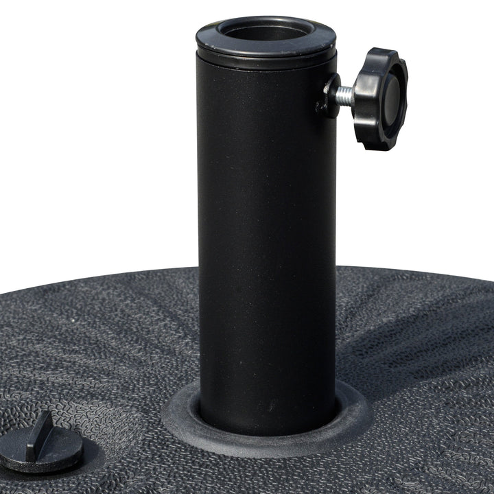 Base de Chapéu de Sol de Jardim Recarregável de Água 22kg Suporte de Chapéu de Sol Redondo para Mastros de 38mm/48mm Portátil para Terraço Pátio Ø51x28cm Preto