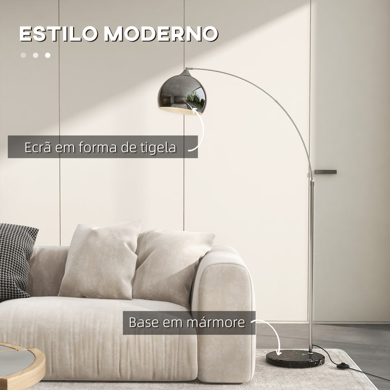 Candeeiro de Pé em Forma de Arco com Altura e Comprimento Ajustáveis Candeeiro de Leitura para Lâmpadas E27 Potência Máxima 40W com Interruptor de Pé 110-115x30x170-180 cm Prata e Preto