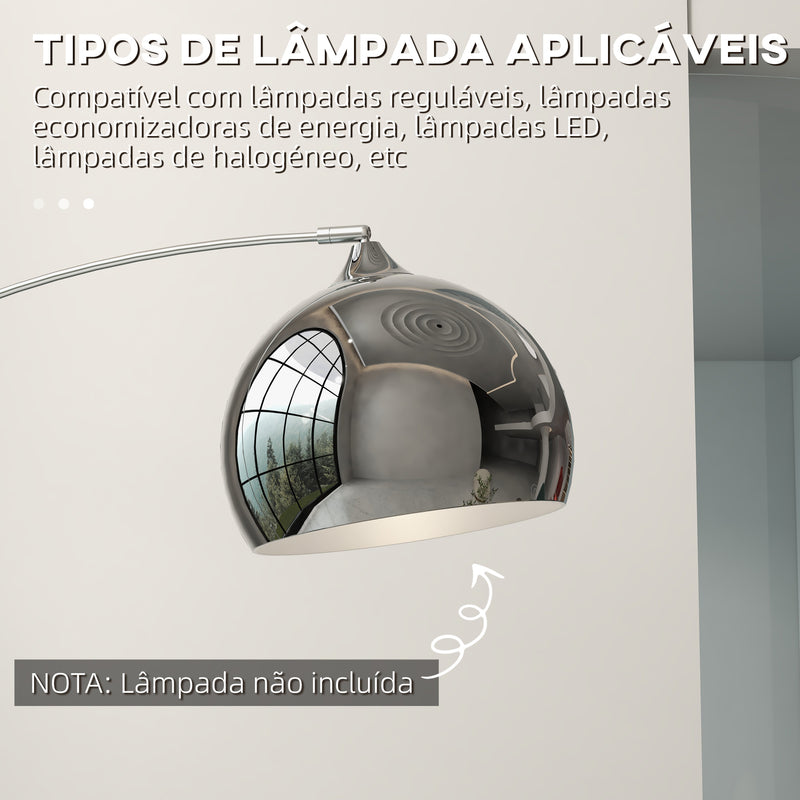 Candeeiro de Pé em Forma de Arco com Altura e Comprimento Ajustáveis Candeeiro de Leitura para Lâmpadas E27 Potência Máxima 40W com Interruptor de Pé 110-115x30x170-180 cm Prata e Preto