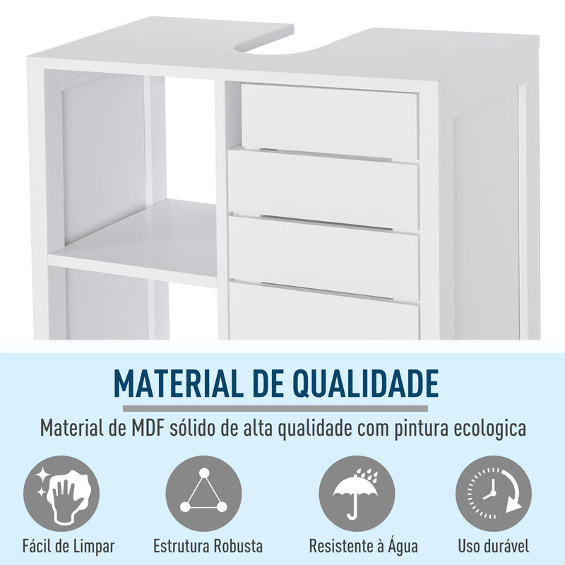 Armário de Banheiro Baixo com Prateleiras e Armário com Porta 60x30x54 cm Branco