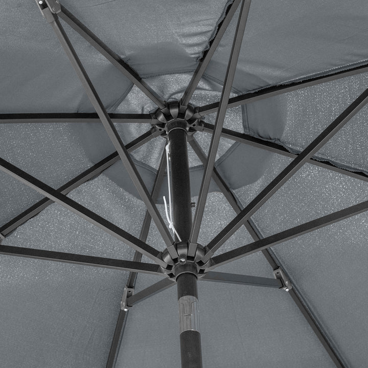 Chapéu de Sol Ø300x240 cm Chapéu de Sol a Manivela com Teto Inclinável e 8 Hastes de Metal para Pátio Varanda Exterior Cinza