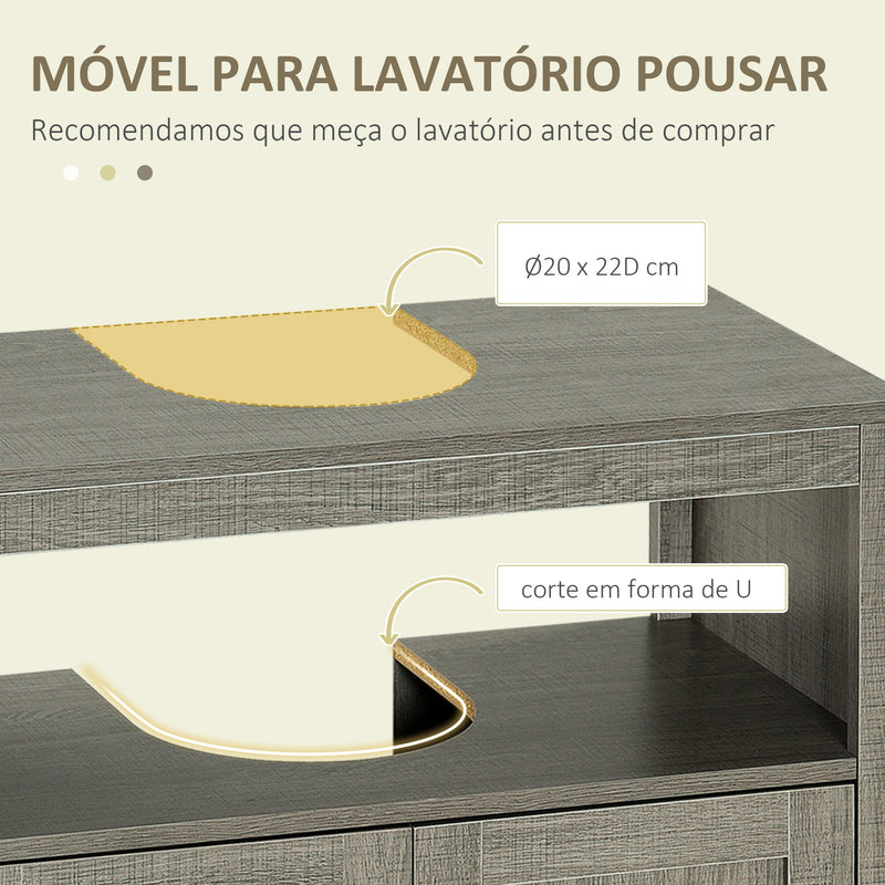 Móvel para Lavatório Pousar Móvel Casa de Banho de Madeira com 2 Portas e Prateleira Aberta Estilo Moderno 60x30x60cm Cinza