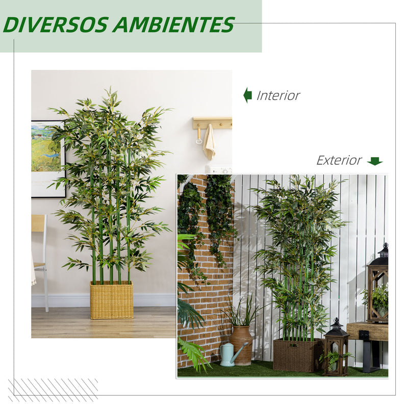 Planta Artificial em Vaso de Madeira de Pinho 180cm Bambu Artificial com 1640 Folhas Realistas Decoração para Interior e Exterior 35x10x180 cm Verde