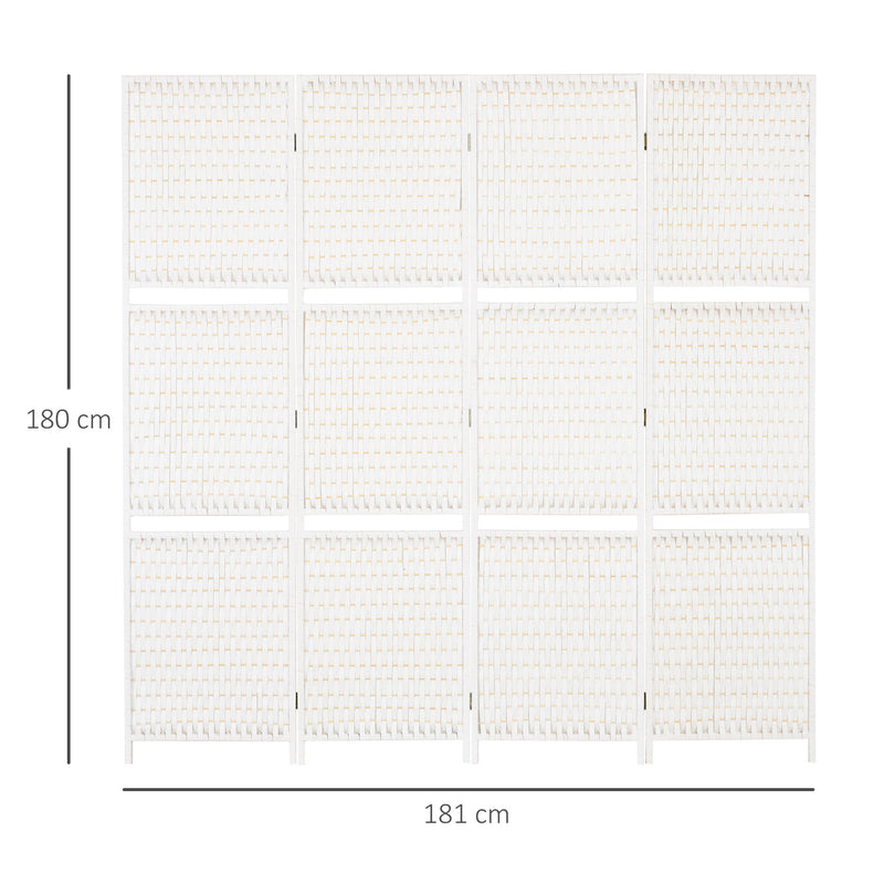 Biombo Divisor de 4 Painéis Dobrável Separador de Ambientes 181x180cm Divisor de Ambientes com Prateleiras Decoração para Dormitórios Sala de Estar Branco