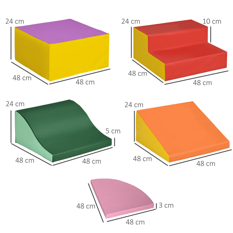 Conjunto de 6 Blocos de Espuma para Crianças de 18-36 Meses Brinquedo Educativo de Construção Infantil para Escalar 150x100x24cm Multicor