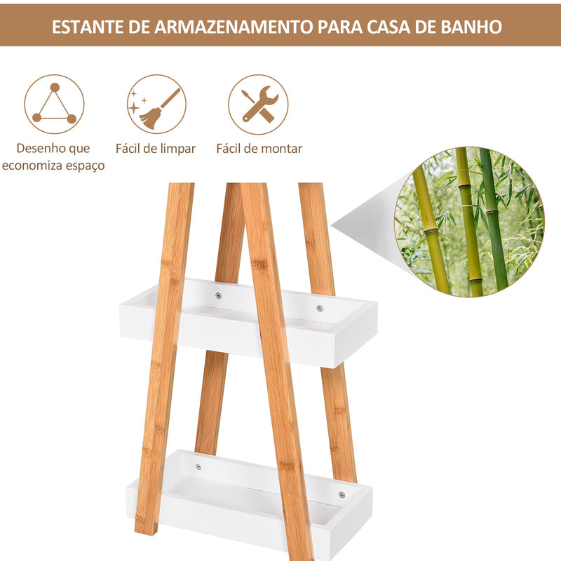 Estante de Bambú para Casa de Banho com 3 Prateleiras de Armazenamento Móvel Organizador para Cozinha Sala de Estar Lavanderia 30x18x81cm Madeira e Branco