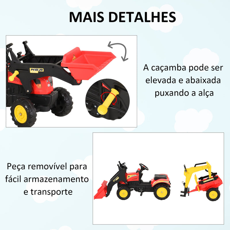 HOMCOM Trator a Pedais para Crianças acima de 3 Anos Trator com Reboque de  Pedais para Crianças com Acessórios 133x42x51 cm Amarelo e Preto