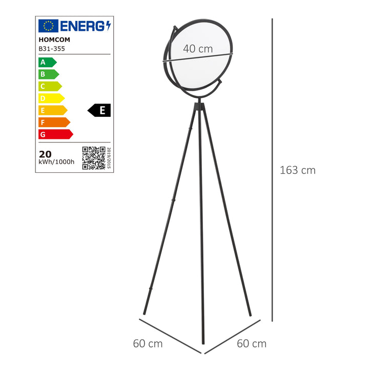 Candeeiro de Pé Moderno Candeeiro de Pé com Luz LED de 20W Ecrã Giratório Tripé de Metal e Interruptor de Pé para Sala de Estar Dormitório Escritórios 60x60x163cm Preto
