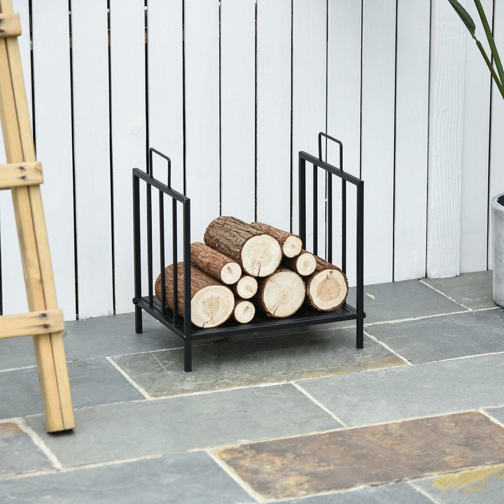 Prateleira de lenha para lareira tradicional Armazenamento de madeira com alças 44,5x33x46,5 cm Preto