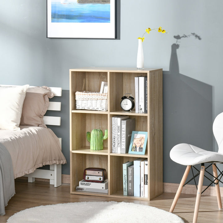 Estante para Livros Estante de Madeira de 3 Níveis com 6 Compartimentos de Armazenamento para Sala de Estar Dormitório Escritório 65,5x30x97,5cm Carvalho