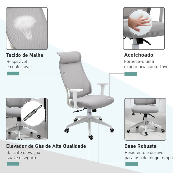 Cadeira ergonômica giratória altura ajustável e reclinável até 120º posição de bloqueio 64x61x120,9-128,9 cm Cinza