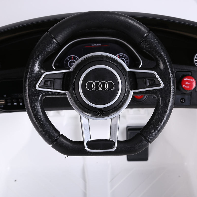 Carro elétrico infantil Audi TT RS acima de 3 anos com controle remoto com música e luzes Bateria 6V 30 kg 103x63x44cm