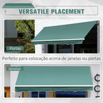 Toldo de Alumínio Manual Dobrável 395x245 cm com Manivela para Varanda Pátio Jardim e Terraço Tecido de Poliéster 280g m² - Verde Escuro