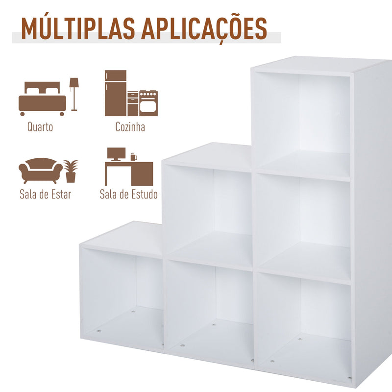 Estante de livros em Forma de Escada Armário de Arrumação 6 Cubos Estante de Exposição 91,5x29,5x91,5cm Branco