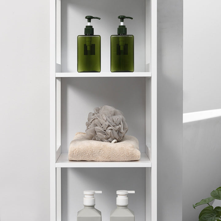 Estante para Casa de Banho de 5 Níveis Móvel Auxiliar de Armazenamento para Cozinha Sala de Estar Dormitório Estilo Moderno Anti-Tombamento Carga Máx. 30kg 30x30x140cm Branco