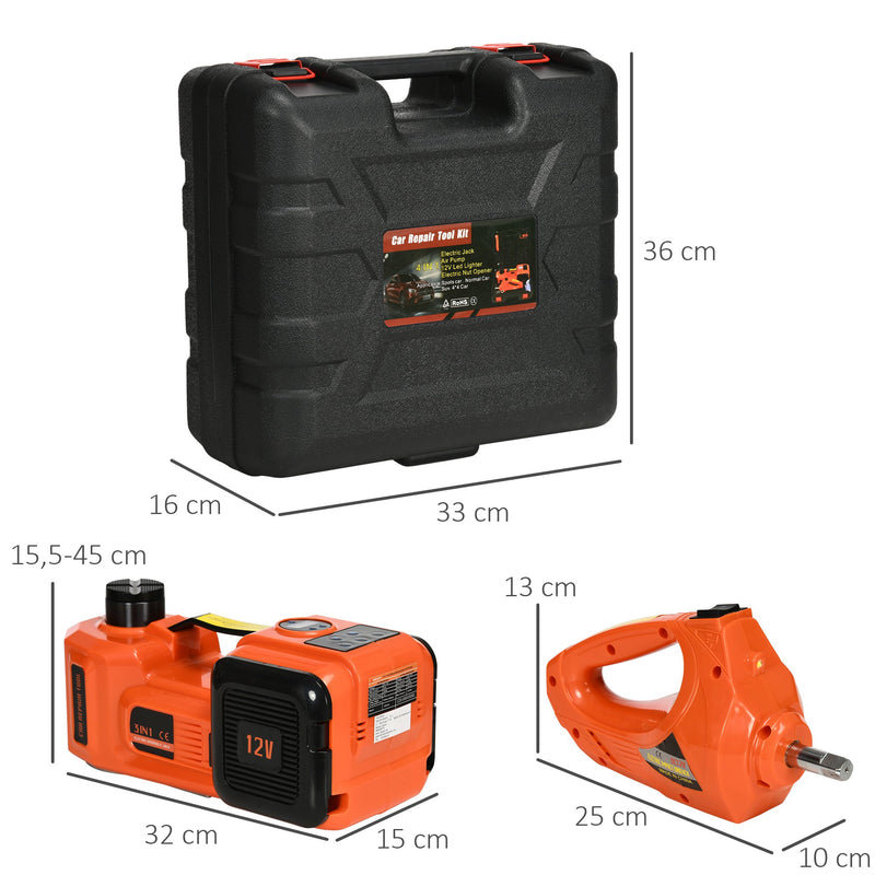 Kit de Macaco Elétrico para Carro 12V Macaco Elétrico para até 5 Toneladas de 15,5x45cm com Reparação para Pneus Luz LED e Inflador para Carro SUV Sedan 36x33x16cm Laranja