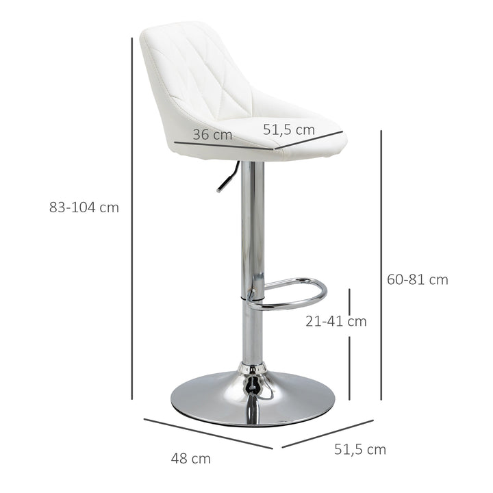 Conjunto de 2 Bancos de Bar Giratórios com Altura Ajustável Bancos Altos Moderno de Cozinha com Base Redonda e Apoio para os Pés 51,5x48x83-104cm Branco
