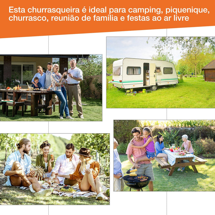 Churrasco de carvão com 2 prateleiras independentes Fumante ao ar livre