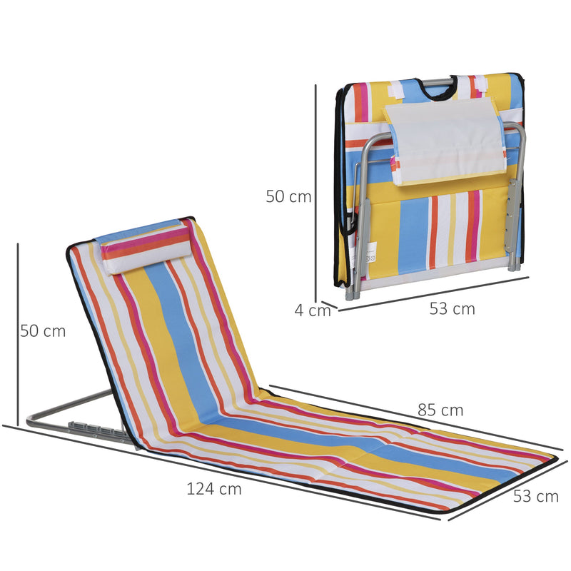 Conjunto de 2 Esteiras de Praia Dobráveis 124x53x50cm com Encosto Ajustável e Apoio para a Cabeça Esteira de Praia Tecido Oxford Aço com Bolsa de Transporte Multicor