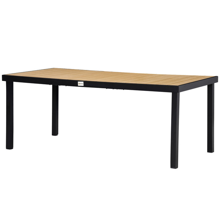 Mesa de Jardim Retangular Mesa de Exterior para 8 Pessoas com Bancada de Ripas e Estrutura de Alumínio para Terraço Balcão 190x90x74cm Natural e Preto