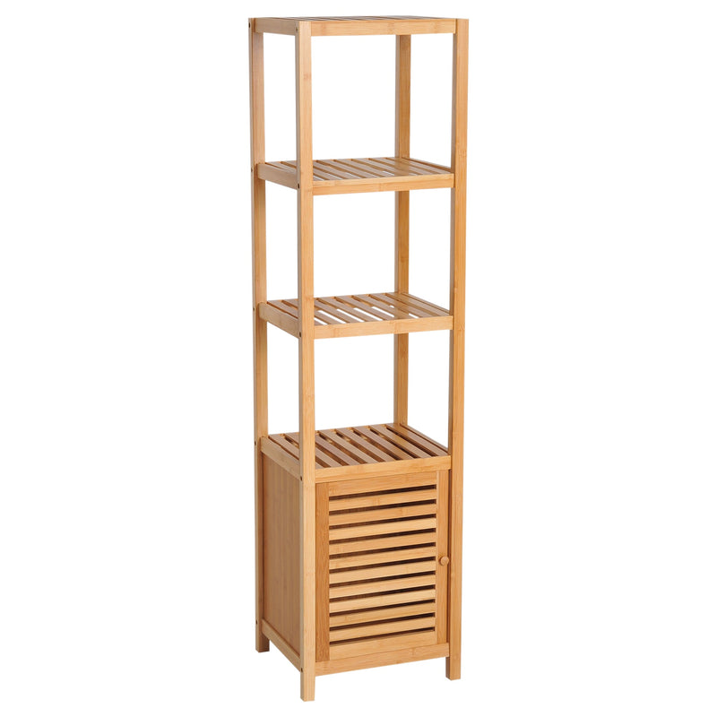 Estantes de bambu para o banheiro Armário alto Livraria Organizador 4 Níveis 1 Porta 36x33x140cm