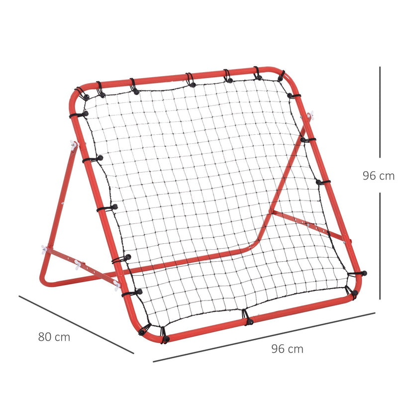 Rede de Rebote de Metal Rede de Rebote com Ângulo Ajustável e 20 Cordas Elásticas para Treinamento de Futebol Tenis Beisebol Desportes 96x80x96cm Vermelho