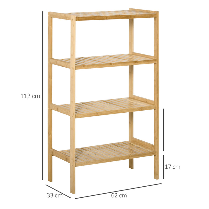 Estante de Bambú de 4 Níveis Móvel Organizador Multifuncional para Casa de Banho Cozinha Sala de Estar com Dispositivo Anti-Rolamento 62x33x112cn Natural
