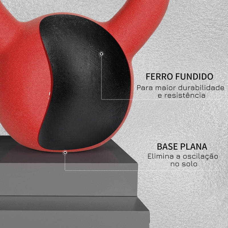 Kettlebell de 10kg de Ferro Fundido Haltere Kettlebell com Revestimento de Neoprene para Treinamento de Força Casa Ginásio 19x12x22 cm Vermelho