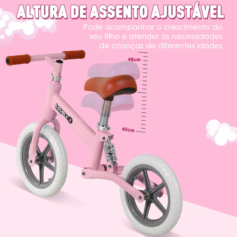 Bicicleta sem pedais para crianças acima de 2 anos para treinar equilíbrio 85x36x54 cm (CxLxA) rosa