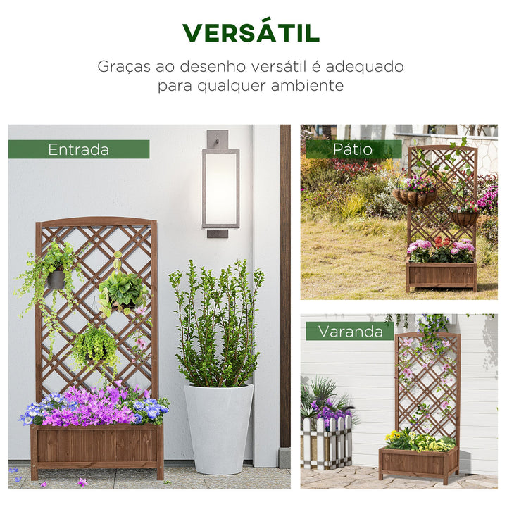 Floreira com Treliça de Madeira Caixa de Plantio com Suporte para Plantas Trepadeiras para Jardim varanda Pátio 60x30x122,5cm Madeira