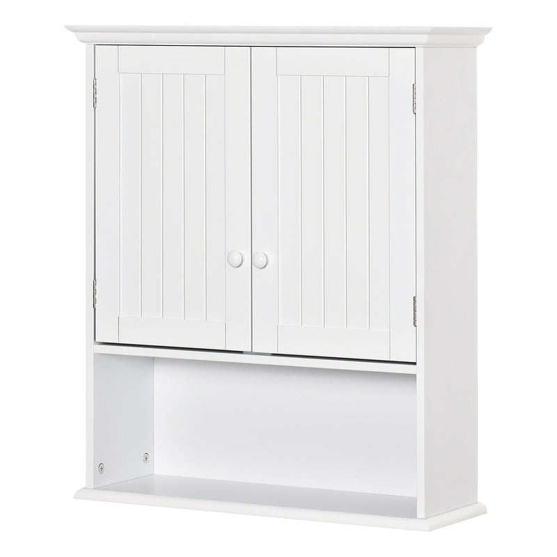 Armário Casa de Banho com 2 Portas Prateleira Interior Ajustável e Compartimento Aberto Móvel Auxiliar Suspenso Multiúso para Cozinha 60x20x70,5cm Branco