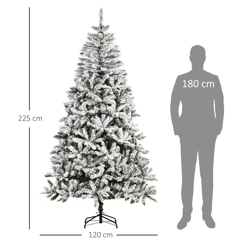 Árvore de Natal Artificial 255cm com Neve Ignífugo com 1300 Ramos Folhas de PVC Base Dobrável e Suporte Metálico Decoração de Natal para Interiores Verde