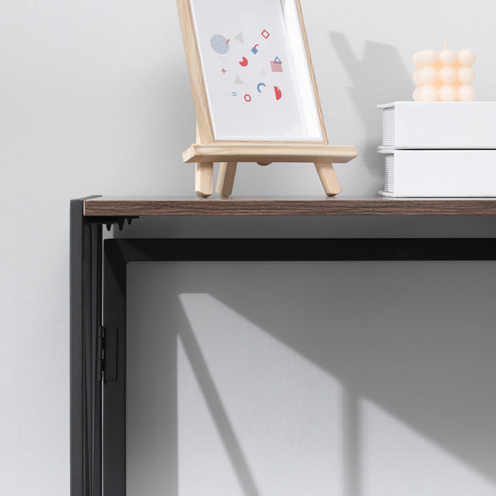 Consola Mesa de Entrada Estilo Industrial com Estrutura em Metal Dobrável e Bancada de MDF para Sala de Estar Entrada Corredor 100x38x80cm Marrom e Preto