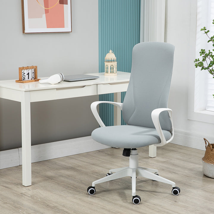 Cadeira de Escritório Giratória com Altura Ajustável Cadeira de Escritório Ergonómica com Apoio para os Braços Função de Inclinação e Encosto Alto para Sala de Estar Dormitório 62x56x110-119,5 cm Cinza