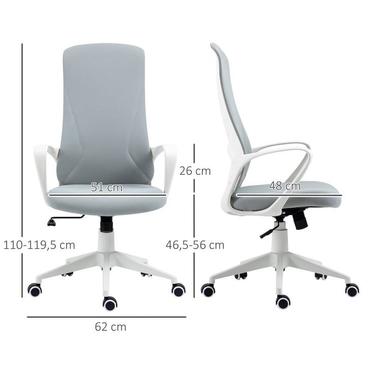 Cadeira de Escritório Giratória com Altura Ajustável Cadeira de Escritório Ergonómica com Apoio para os Braços Função de Inclinação e Encosto Alto para Sala de Estar Dormitório 62x56x110-119,5 cm Cinza