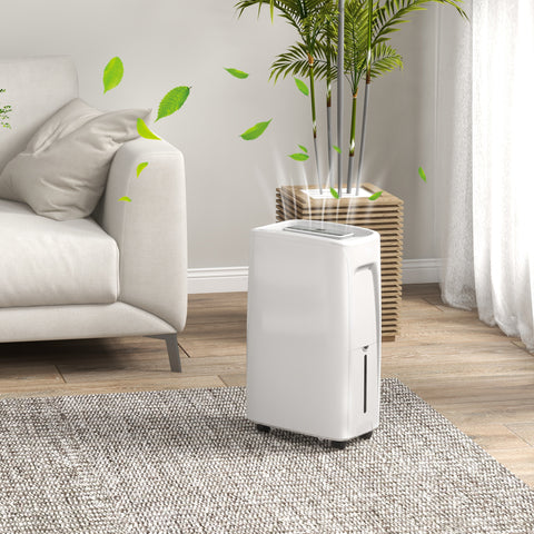 Desumidificador Elétrico 12L/Dia com 4 Modos 2 Velocidades Desligamento Automático Ecrã LED Temporizador Silencioso para Dormitório Sala de Estar Cozinha 29x18x49 cm Branco