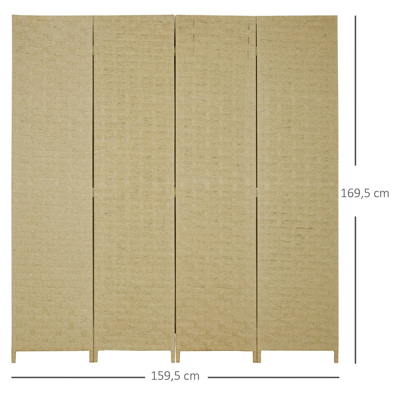 Biombo Separador de Ambientes de 4 Painéis 159,5x169,5cm Divisor de Ambientes Dobrável de Corda de Papel Decoração Elegante para Dormitório Sala de Estar Marrom