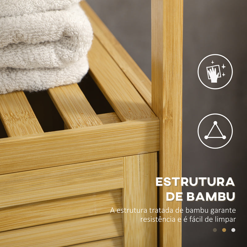 Estante Casa de Banho de Bambu Armário de Armazenamento Casa de Banho com 1 Porta e Prateleira para Lavandaria Cozinha Sala de Estar 33x36,5x67 cm Madeira