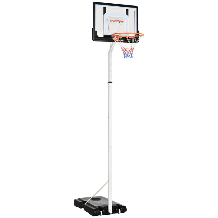 Cesta de Basquetebol com Rodas Altura Ajustável 260-305cm Cesta de Basquetebol Portátil com Tabela de PVC e Base para Exteriores 90x83x310-360cm Branco