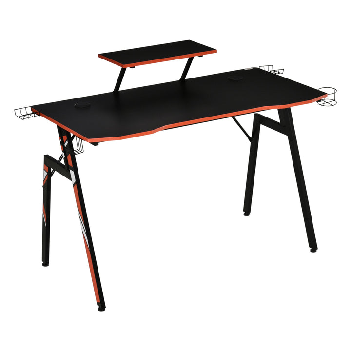Mesa Gaming Ergonómica Secretária para Computador com Suporte para Monitor e Alto Falante Porta-Copos Gancho para Fones de Ouvido Fibra de Carbono 120x60x94,5 Preto