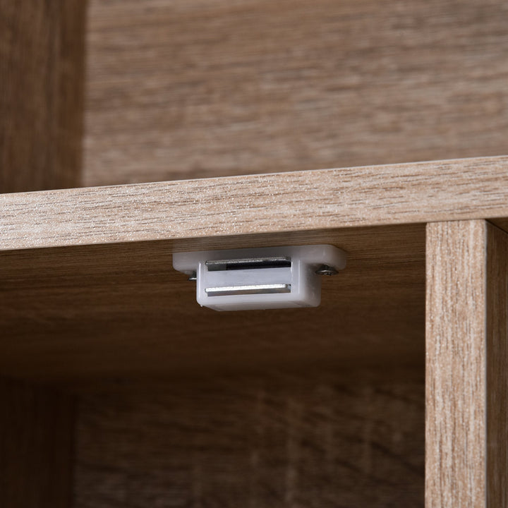 Móvel Aparador Alto Armário Auxiliar de Sala de Estar com 5 Compartimentos e 1 Porta Multiuso para Sala de Jantar Cozinha Dormitório 60x30x121cm Carvalho e Branco
